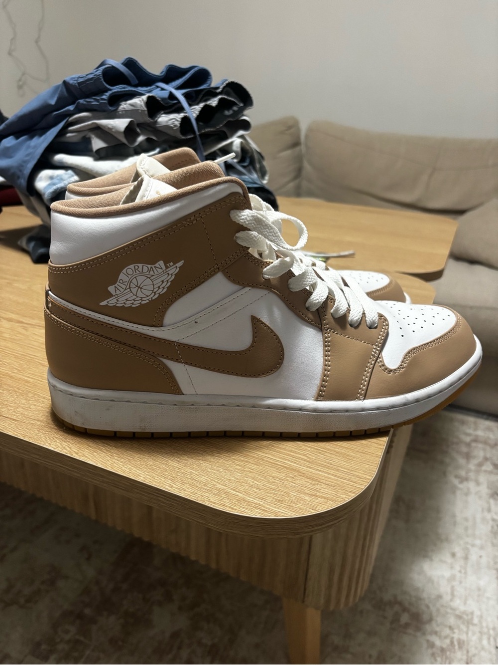 Nike Air Jordan 1 Mid White Tan Men's Sneakers